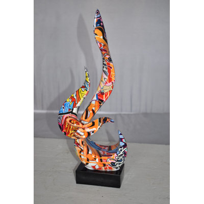 Jakin Modern Art Abstract of Fire Painted Graffiti Style Resin Statue  6" x 3" x 16"H