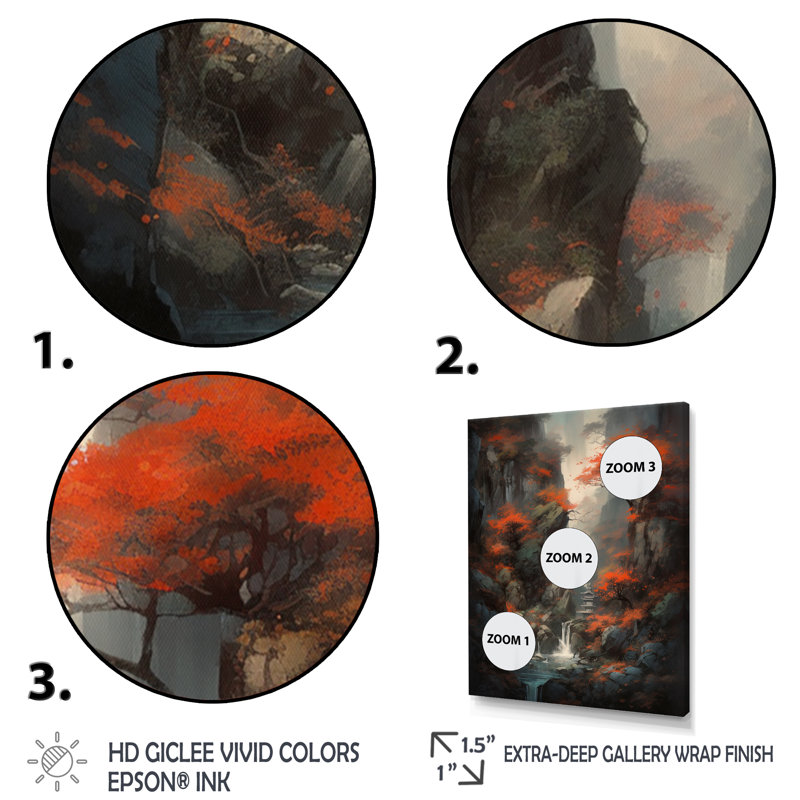 Keyisha cascade d'arbres botaniques IV sur toile, H 32 po x l 24 po x P 1 po, Cadre flottant doré