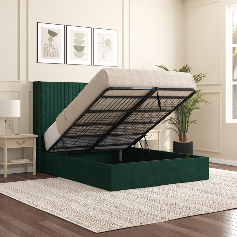 Barkat Upholstered Ottoman Storage Bed, Super King (6'), Emerald
