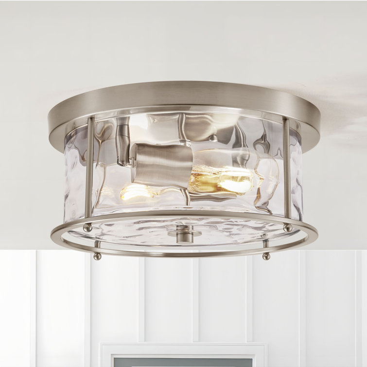 Alixandra 2-Light Flush Mount Hammered Glass Ceiling Light with Metal Frame