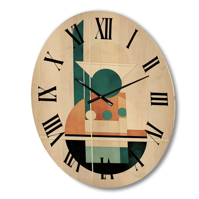 Glorious Full Moon Retro Gold & Teal Abstract II - Modern Geometric Oversized Wood Wall Clock, Medium