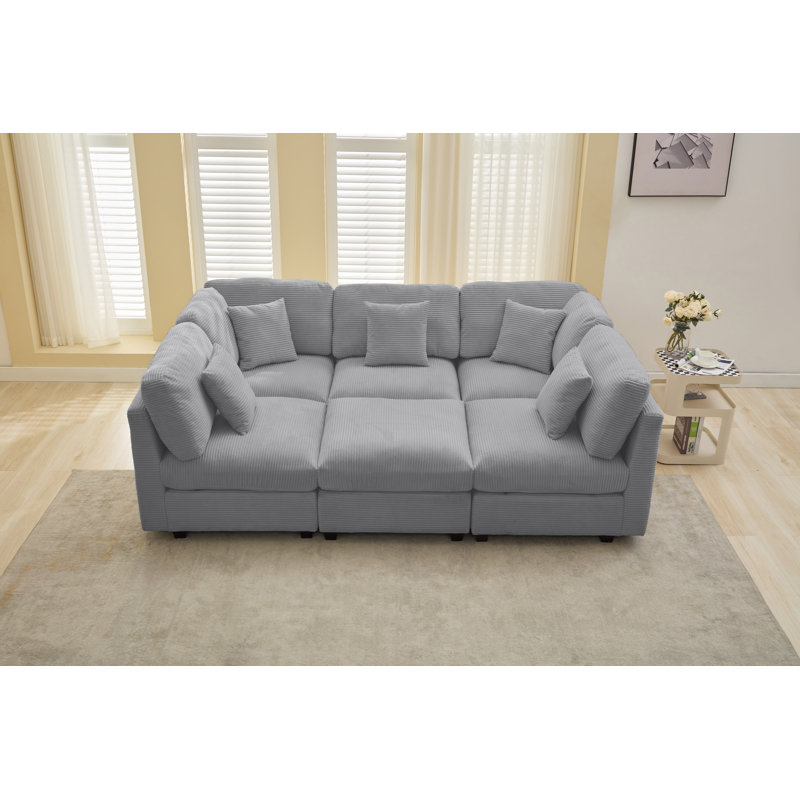 6-piece Corduroy Sleeper Sectional, Nicholson Light Gray Corduroy