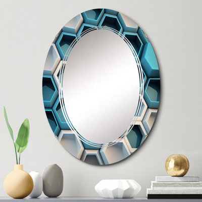 Phenice Abstract Geometric White And Blue - Modern Geometric Wall Mirror