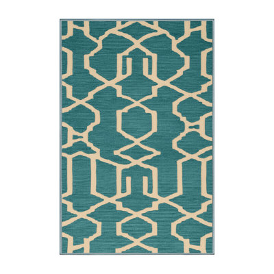 Machine Washable Trellis Blue Area Rug