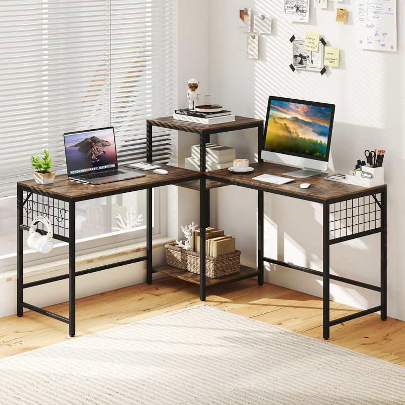L-Shaped Metal Base Computer Desk