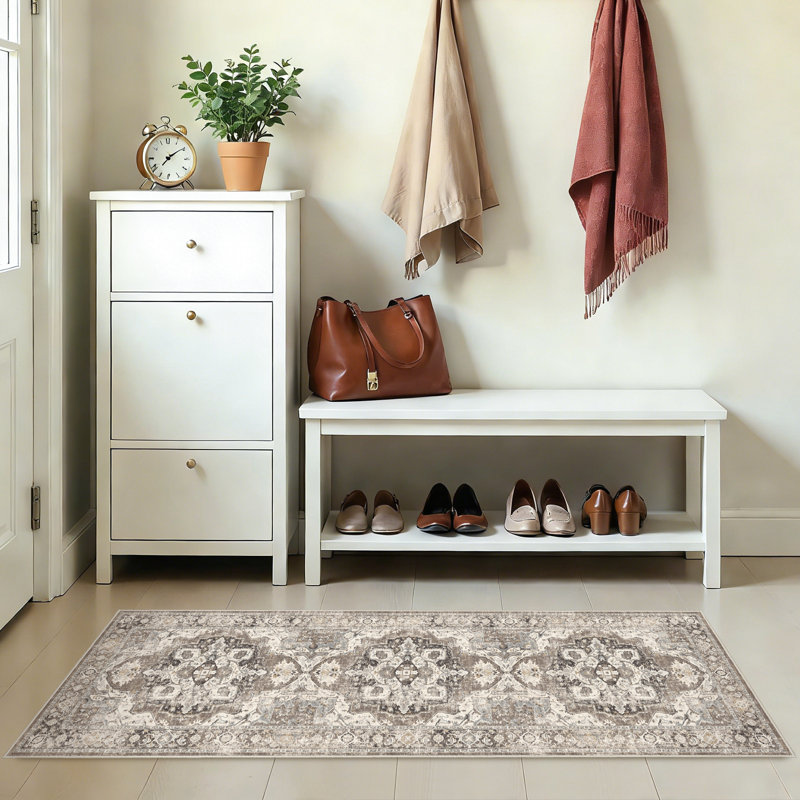 Wide Hallway Rug: Vintage Washable Soft for Living Room Bedroom Water Resistant Carpet with Non-Slip Backing for Entry Kitchen Dining Room Thin Bathroom Floor Mat(Brick)