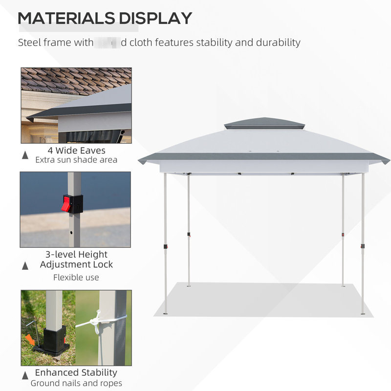 Gray Pop-up Canopy Tent With Netting, 137 Sq.ft Shade For Outdoor, Garden, Patio - Height Adjustable Party Gazebo Outdoor Canopy, 12' X 12', Patio,