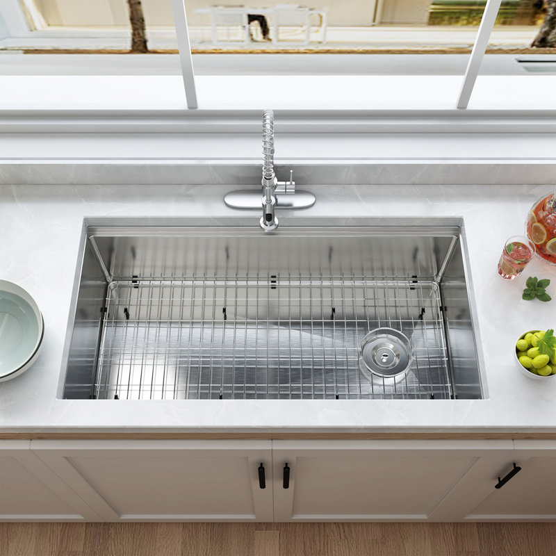 Single Bowl Stainless Steel Kitchen Sink, 10" H x 36" L x 19" W