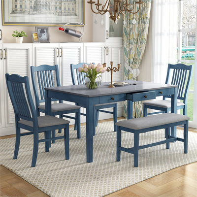 Ensemble de salle à manger moderne 6 pièces avec table rectangulaire, quatre chaises et banc Fulton