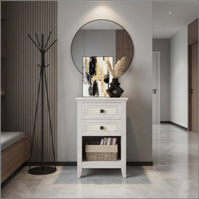 Table de chevet en rotin avec 2 tiroirs - Grande table de chevet 27 po Boho pour petits espaces et chambres à coucher