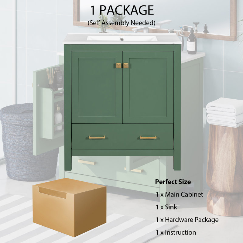 Texana 30.00'' Single Bathroom Vanity with Ceramic Top, Green