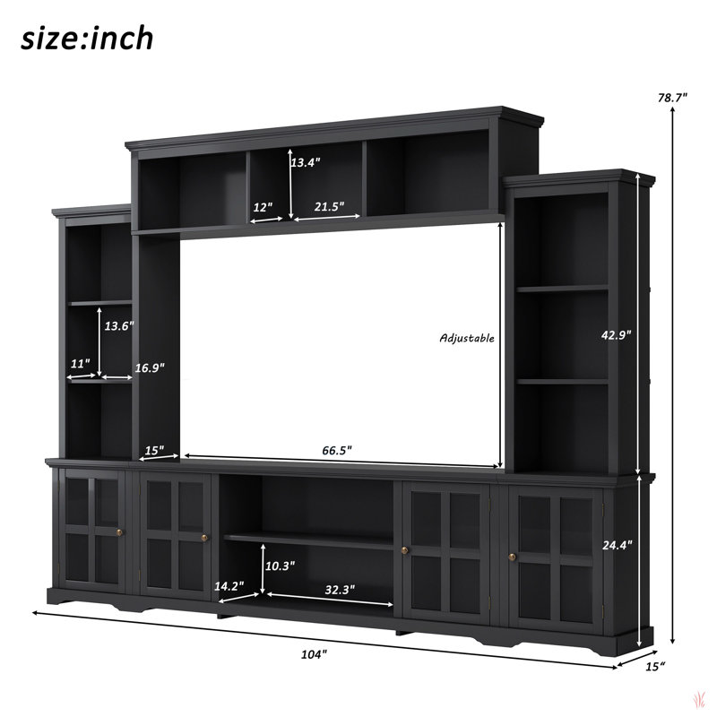 Minimalism Entertainment Wall Unit With Bridge, Modern Tv Console Table For Tvs Up To 70", Multifunctional Tv Stand With Tempered Glass Door