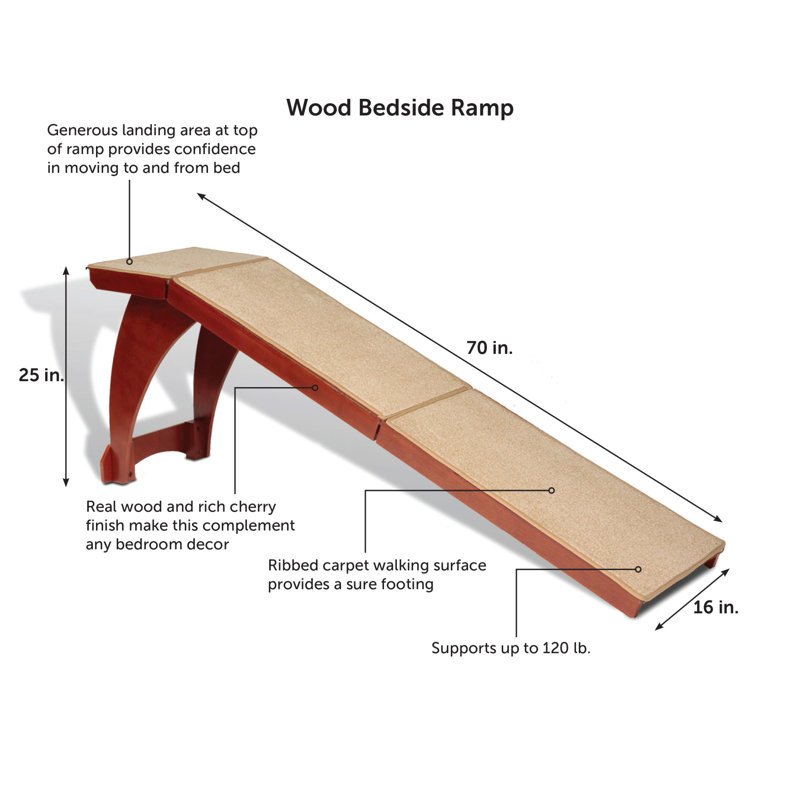 Cherry Wood Pet Ramp with Non-Slip Carpet