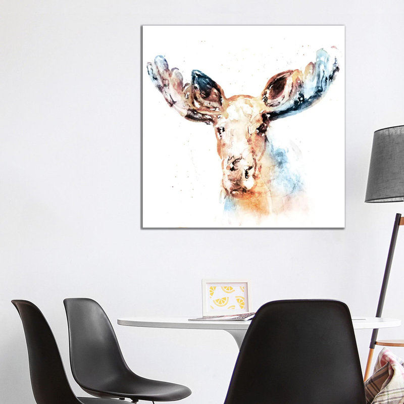 Watercolour Moose 1 Piece Wrapped Canvas Painting, 93.98 cm H x 93.98 cm W x 3.175 cm D