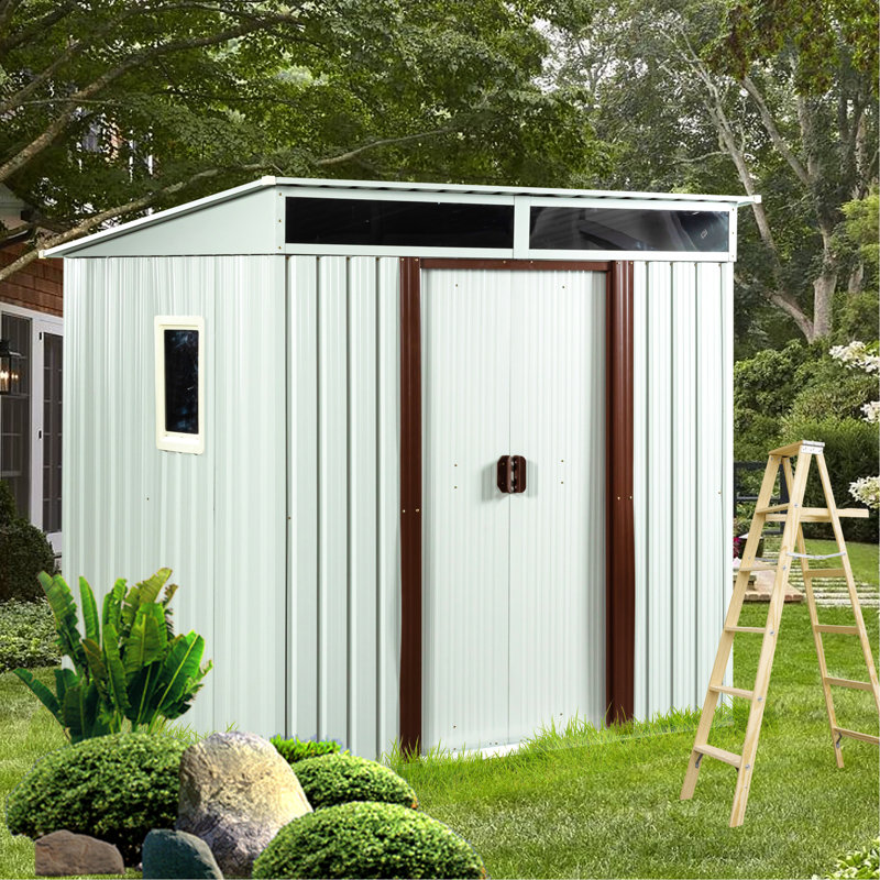 6Ft X 5Ft Outdoor Metal Shed - White, Galvanized Iron Frame With Foundation, Steel Panels, Sliding Doors Lock, Transparent Panel For Increased Brightness, Easy Assembly Directions White Robust