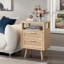 Ensemble de 2 tables de chevet modernes avec 2 tiroirs chacune, finition en bois naturel, poignées dorées et rangement coulissant pour l'organisation de la chambre à coucher.-129673928