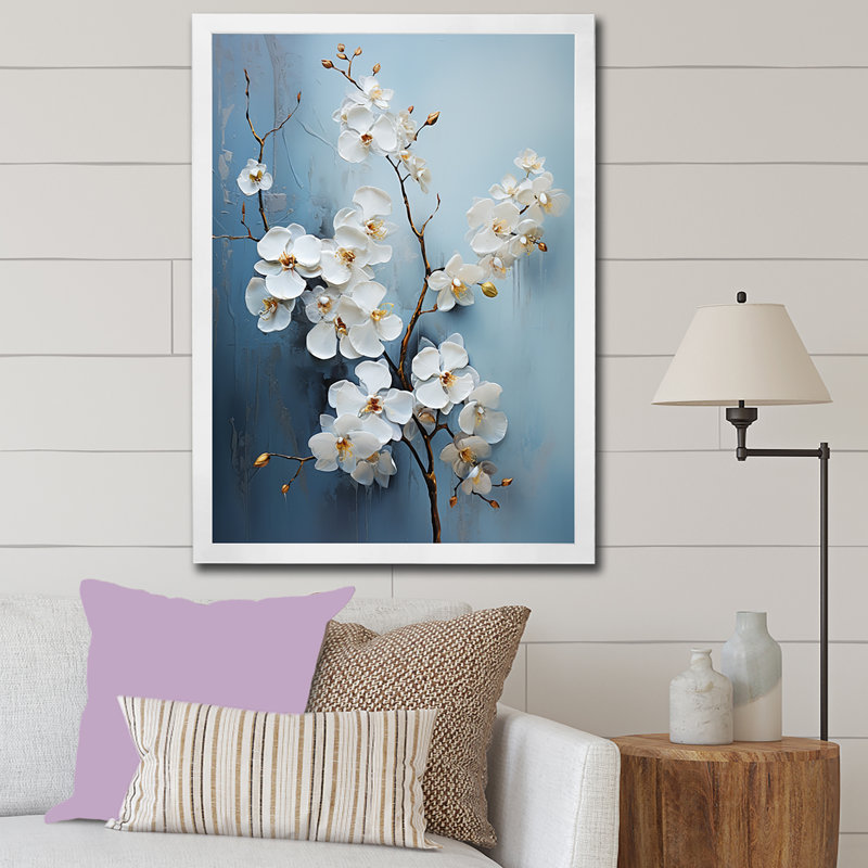 Orchidées beiges et dorées Simplicity I, H 20 po x l 12 po x P 1 po, Cadre simple blanc