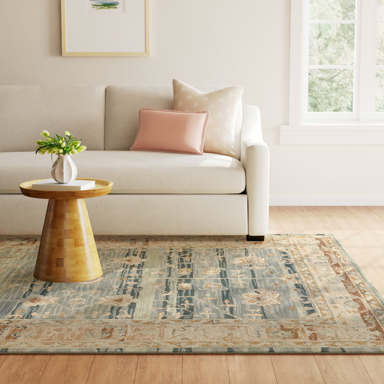 Corla Handmade Wool Blue/Gold Rug, Rectangle 8' x 10'