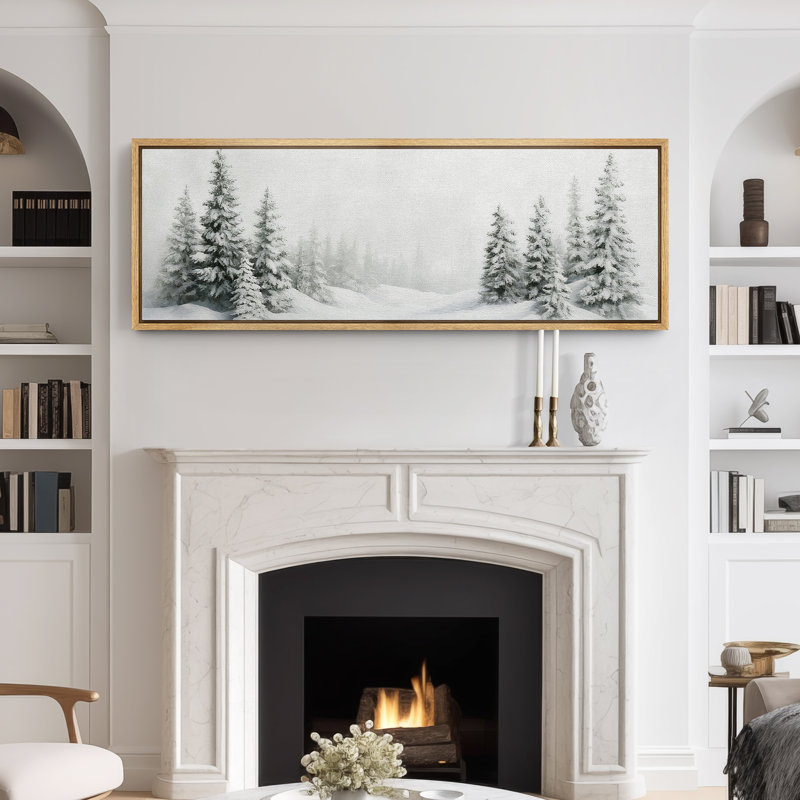 Grande impression sur toile encadrée, impression de paysage de forêt de pins pour l'hiver, H 20 po x l 60 po, Naturel