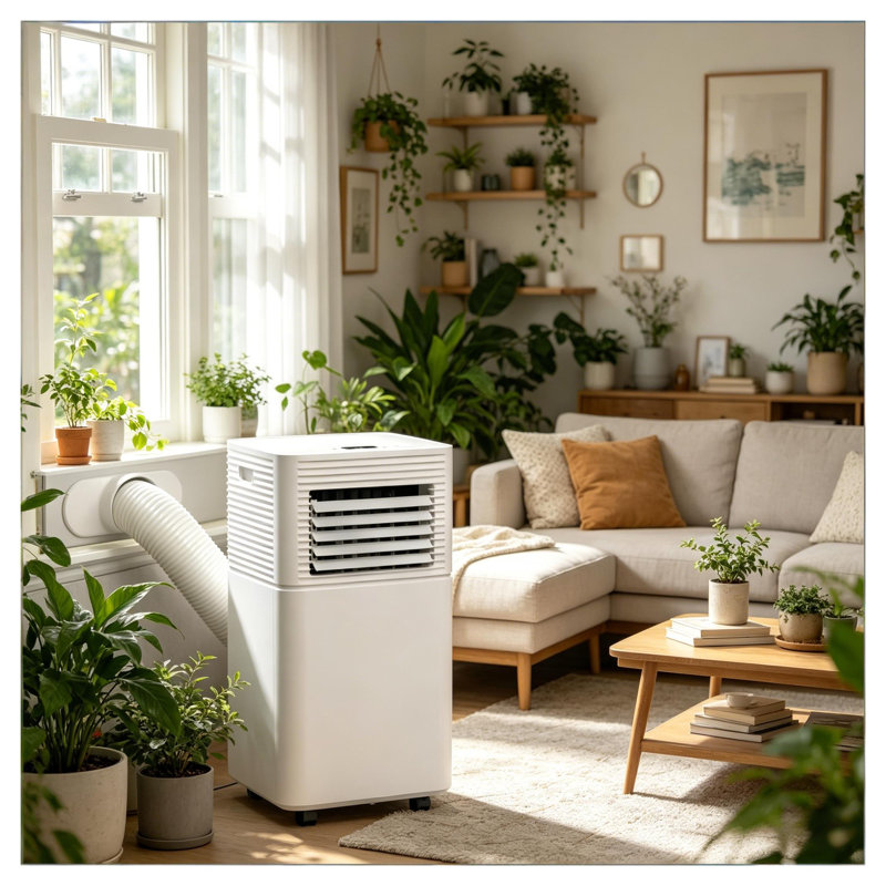 Climatiseur portatif 8 000 BTU, unité de refroidissement mobile avec boîtier en ABS, noir et blanc