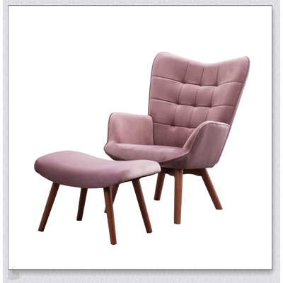 Leiria Contemporary Silky Velvet Tufted Accent Chair With Ottoman, Mauve, Perfect For Relaxation And Elegance