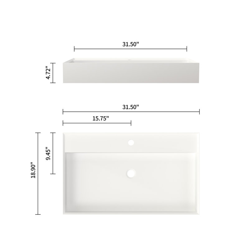 Solid Surface Stone Resin Bathroom Basin - Matte White, 18.36 In Width, 32.02 Depth, 4.64 Height, 34.1 Lb, Adapts To Any Design, Surface, Multiple Installation Types, Elegant And Timeless,