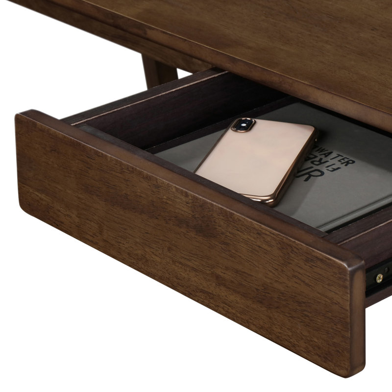 Mid-Century Modern Brown Wood Writing Desk with Drawer