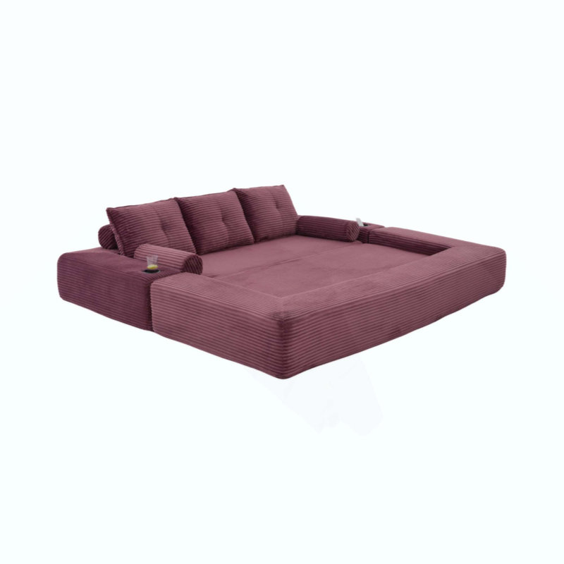 Canapé-lit convertible compact à trois sièges au design minimaliste, futon avec siège-lit désossé, canapé de plancher en velours côtelé doux, appuis-tête réglables et mobiles, soutien dorsal épais