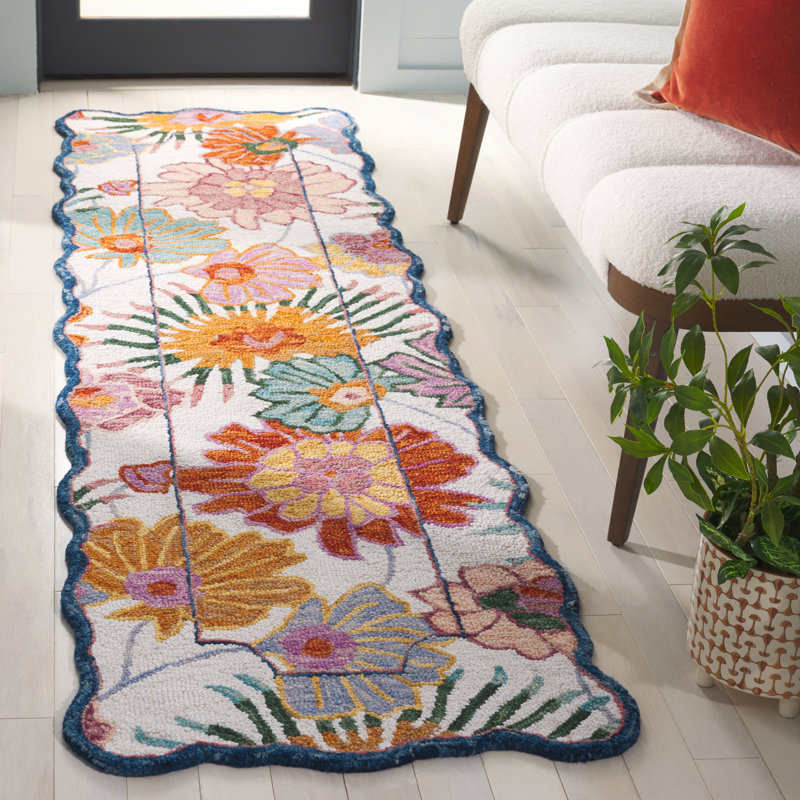 Tapis floral en laine / coton touffeté à la main Myna, Tapis de couloir 2 pi 3 po x 8 pi