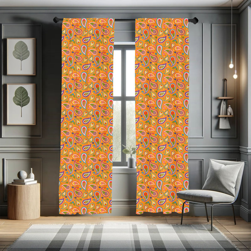 Ethnic Paisley Semi-Sheer Rod Pocket Curtain Panels, 28" x 95"