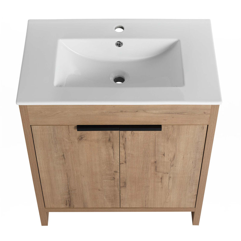 Meuble-lavabo autoportant avec lavabo en céramique, 30", Blanc