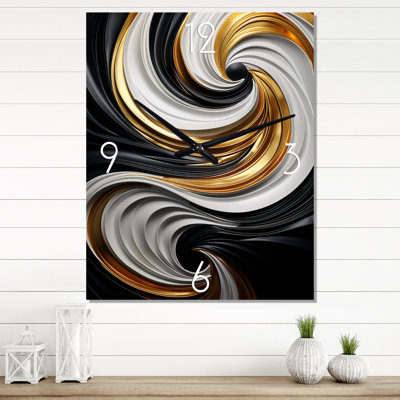 Liquid Gold Black Swirling Dimension IV - Abstract Spirals Wall Clock
