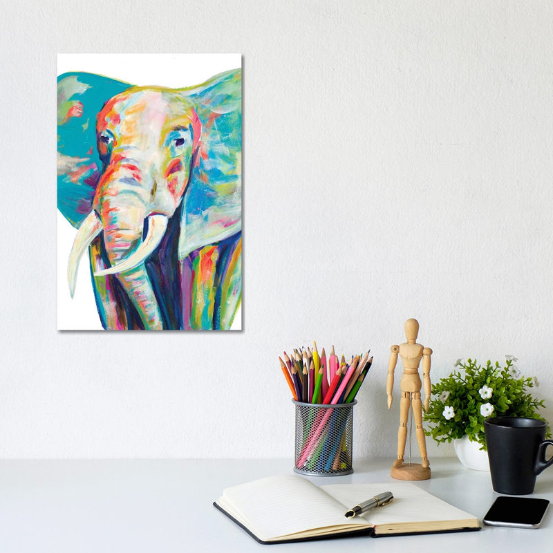 Colorful Elephant by Andy Beauchamp - Wrapped Canvas Painting, 20.32 cm H x 30.48 cm W