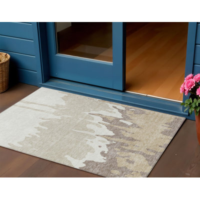 Tapis extérieur lavable abstrait ivoire et beige Arpin 3 pi x 5 pi