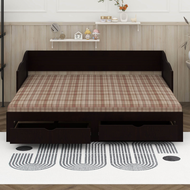 Twin Size Extendable Daybed, Wooden Daybed With Trundle And Two Drawers, Sofa Bed For Teens, Adults, Bedroom, Guest Room