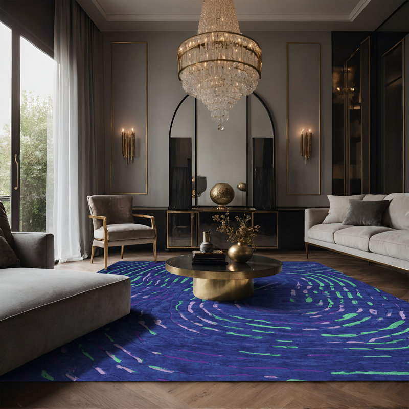 Tapis bleu soyeux et moelleux, Rectangle 8 pi x 12 pi