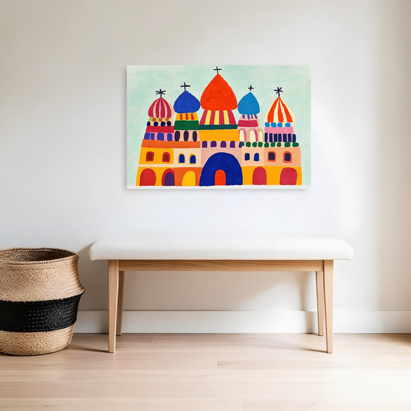 Whimsical Russian Church Colorful Playful Vibrant Architecture Wall Art Print by Mathieu - Wrapped Canvas Print