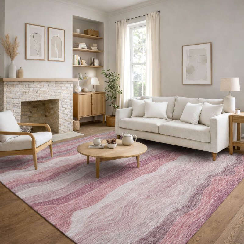 Premium Machine Washable Mayfield AMF2397 Striped Rug, 3' x 5', Salmon