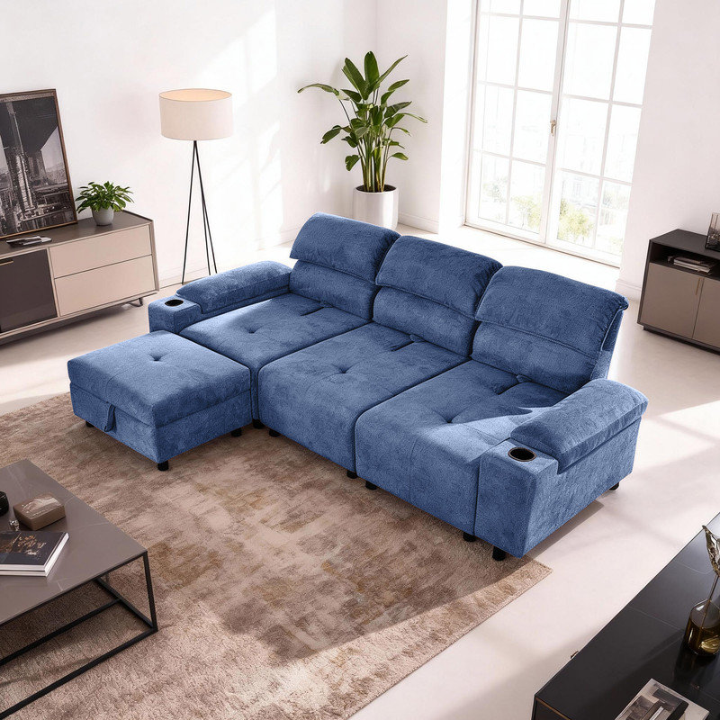 Canapé modulaire modulaire 105 po avec repose-pieds et dossier réglable 105 po Cloud, Bleu