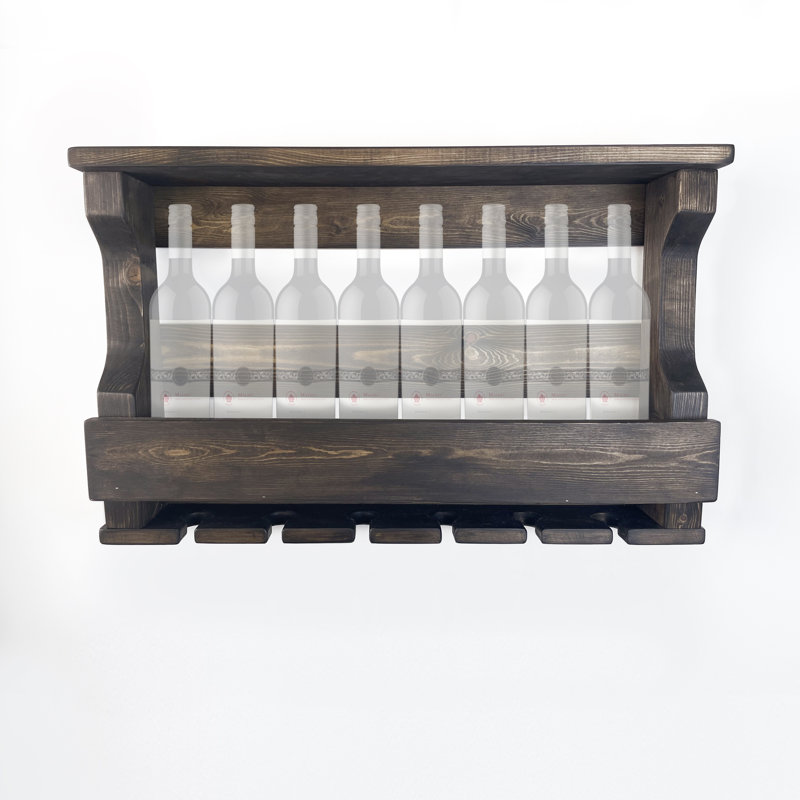 Marquand 8 Bottle Solid Wood Wall Mounted Wine Bottle & Glass Rack, Gray