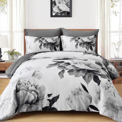 7 Piece Floral Comforter Set Botanical Complete Bedding Set with Sheets All Season