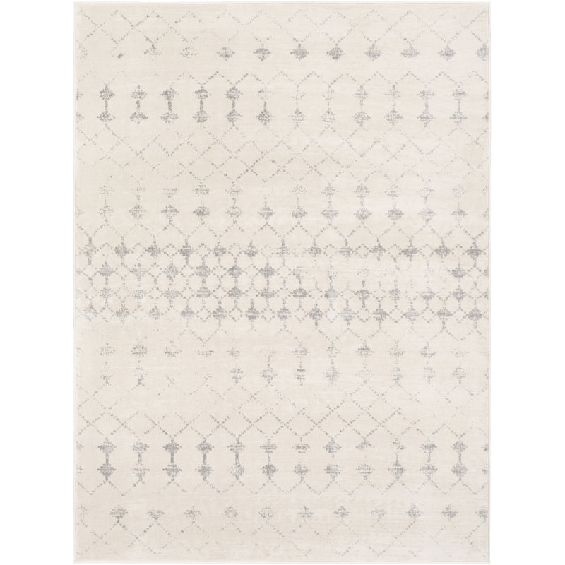 Gaven Oriental White/Gray Area Rug, Rectangle 6'7" x 9'
