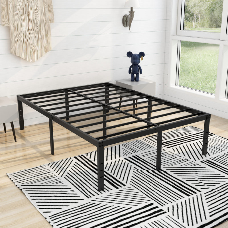 Base de lit plateforme en métal, Double, Noir