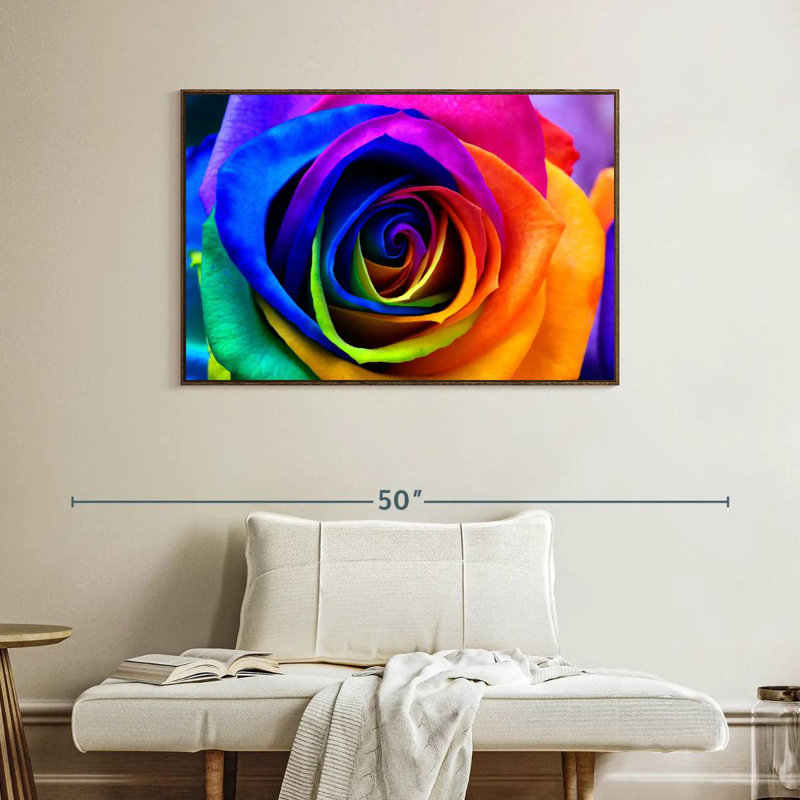 Pétales de rose arc-en-ciel, Cadre flottant noyer, 40 po x 27 po