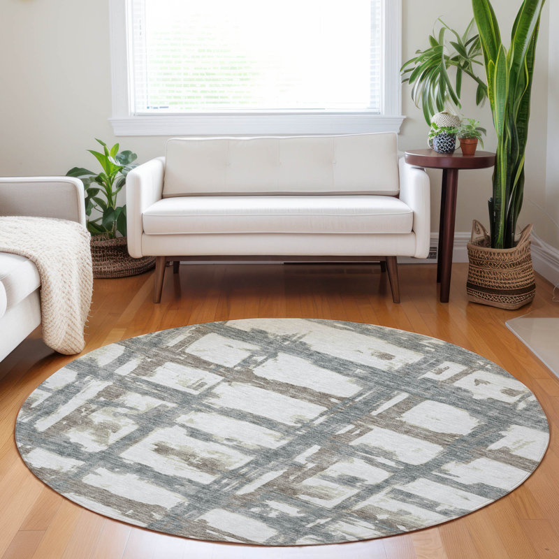 Premium Machine Washable Prisco Silver Rug, Round 8'