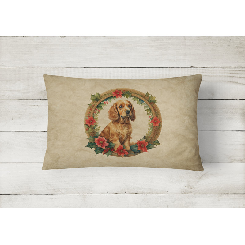 Cocker Spaniel Christmas Flowers Throw Pillow, 12" x 16", Rectangular