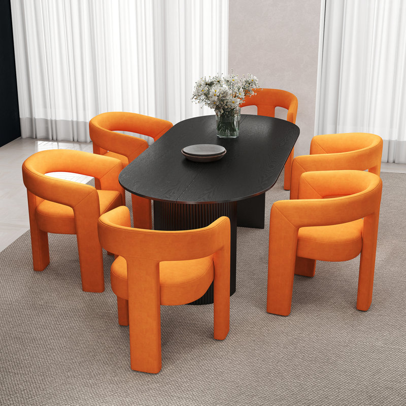Ensemble de table de salle à manger ovale, 7 pièces : table, 6 chaises, Orange