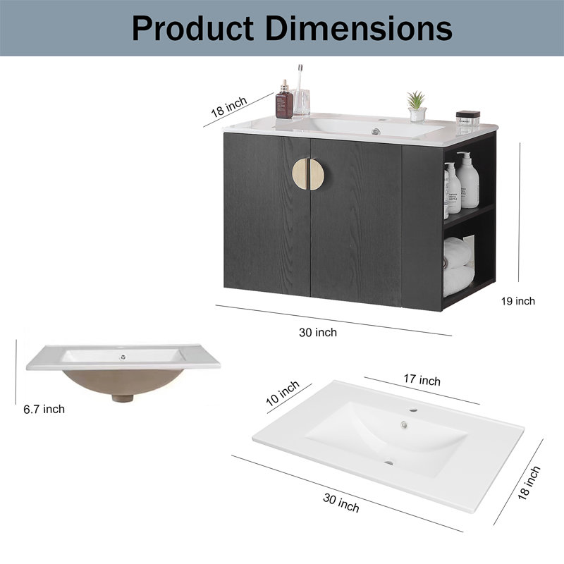 Yudani Bathroom Storage Cabinet,30" Bathroom Vanity with Sink,with two Doors Cabinet Bathroom Vanity Set with Storage Shelf