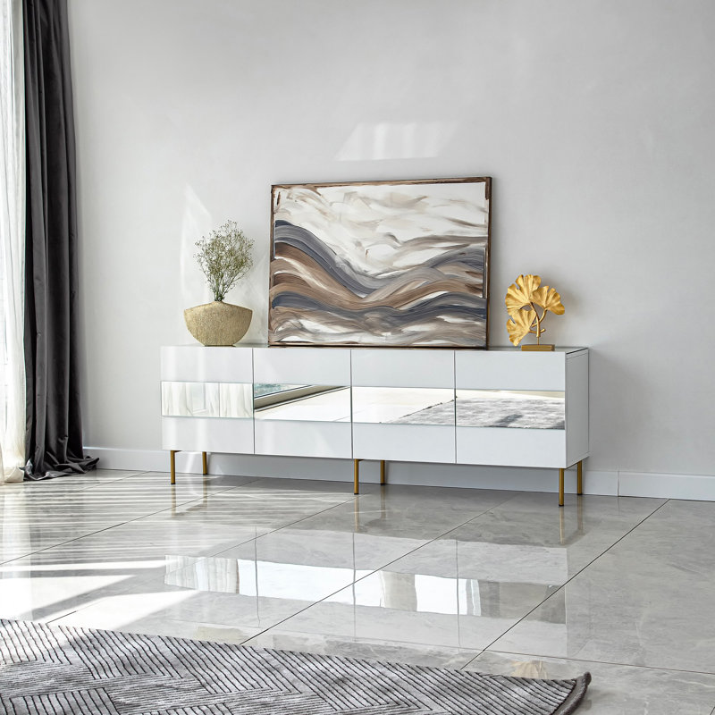 Keikei Unfinished TV Stand, Gold/White