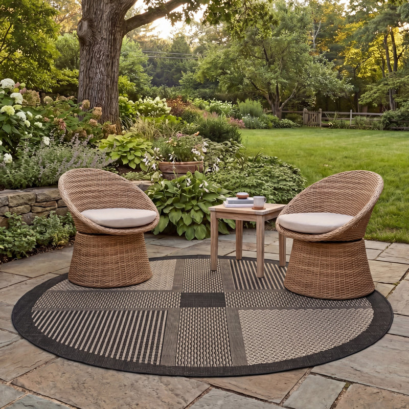 Tapis d'intérieur / extérieur à motif géométrique Dirks Performance, Rond 5 pi 3 po